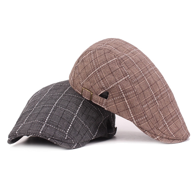 Men's Flat Cap Blue Light Grey Cotton Streetwear Stylish 1920s Fashion Outdoor Daily Going out Lattice Warm2