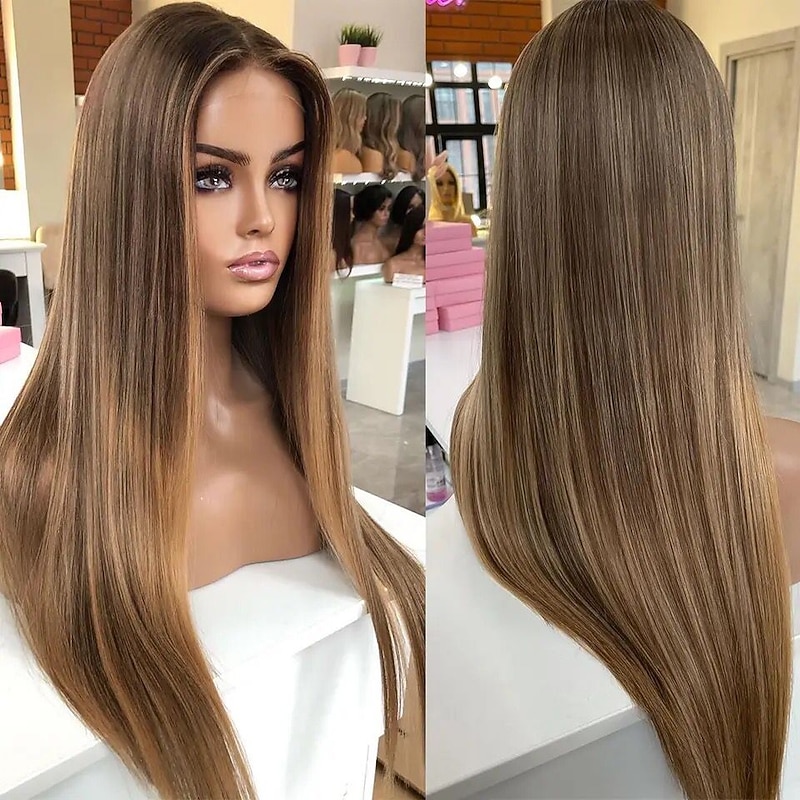 Remy Human Hair 13x4 Lace Front Wig Free Part Brazilian Hair Silky Straight Multi-color Wig 130% 150% Density with Baby Hair Ombre Hair Highlighted / Balayage Hair 100% Virgin For wigs for black women