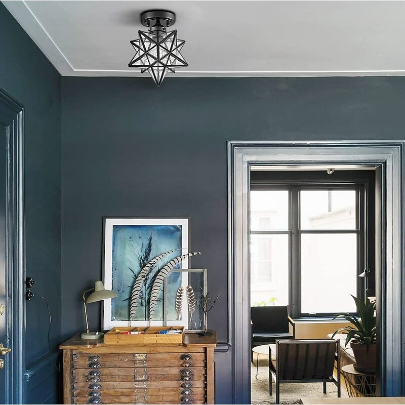 LED Ceilling Light Brass Moravian Star Lamp Flush Mount Colloid Lamp Seed Glass Shade Boho Moroccan Ceiling Lamp Kitchen Entrance4