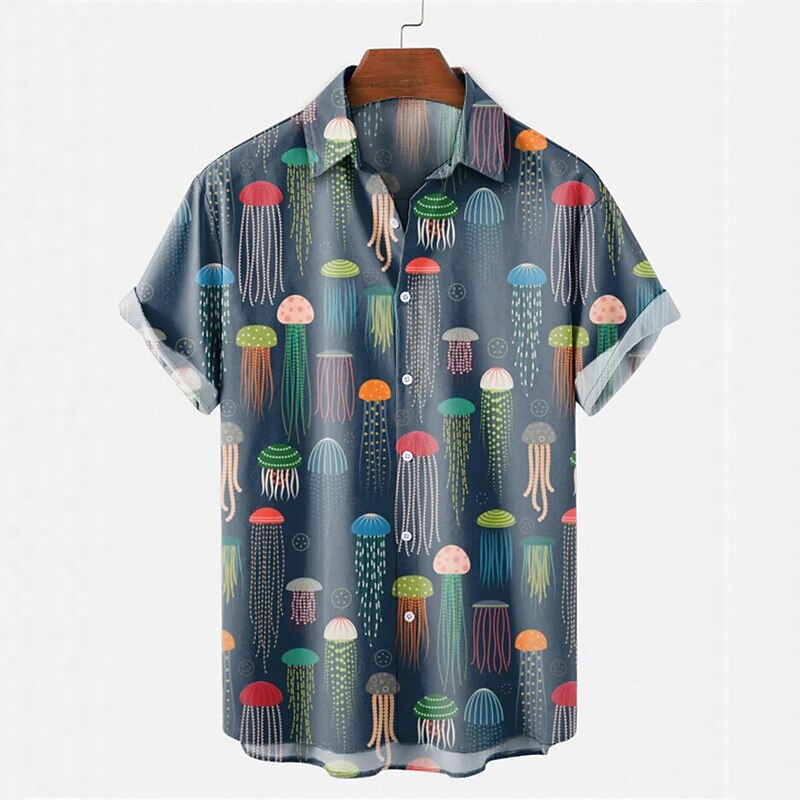 Men's Tropical Octopus Shirt Summer Hawaiian Shirt Aloha Shirt Short Sleeves Shirt Turndown Tropical Sports Streetwear Street Casual Hawaiian Green Gray S M L2