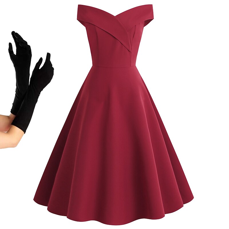 1950s Cocktail Dress Vintage Dress Dress A-Line Dress Tea Dress Flare Dress Women's Off Shoulder Costume Vintage Cosplay Homecoming Wedding Party Sleeveless Knee Length A-Line Dress2