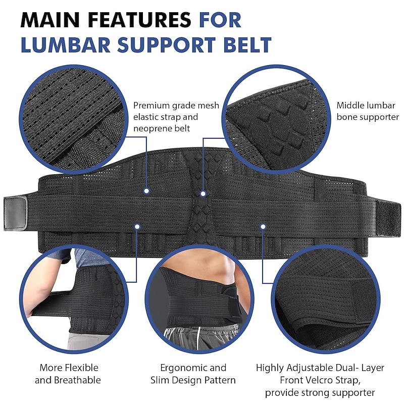 1PC Lumbar Support Belt Lower Back Brace for Lifting Herniated Disc Sciatica Pain ReliefBreathable Lumbar Brace for Men & Women3
