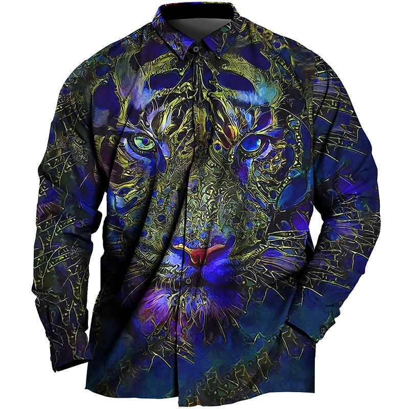 Men's Plus Size Shirt Big and Tall Animal Turndown Print Long Sleeve Spring & Summer Sports Fashion Streetwear Designer Outdoor Street Tops