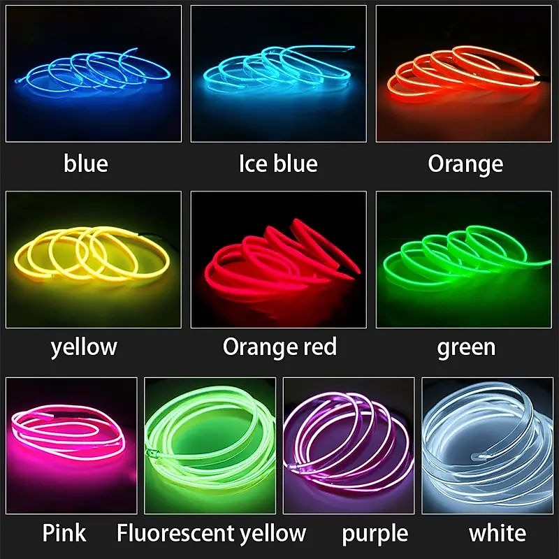 9.8ft 3m Car Light 12V LED Cold Lights Flexible EL Neon Wire Auto Lamps On Car Cold Light Strips Line Lnterior Decoration Strips Lamps Lights Flexible Neon3