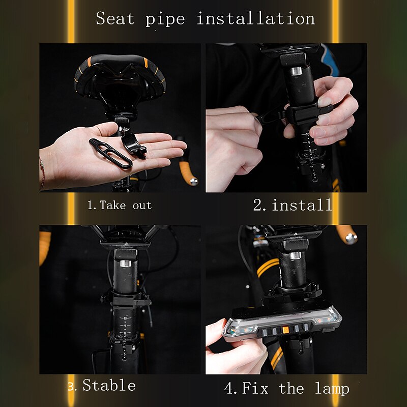 Steering Smart Brake Taillight Wireless Remote Control USB Rechargeable Bicycle Warning Light3