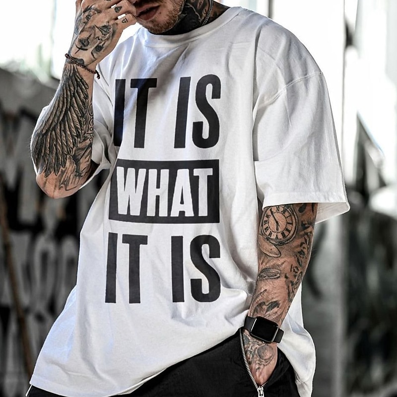 Men's Graphic Letter T Shirt Tee 100% Cotton Short Sleeve Graphic Shirt Black White Gray Comfortable Tee Vacation Daily Wear Fashion Designer Clothing