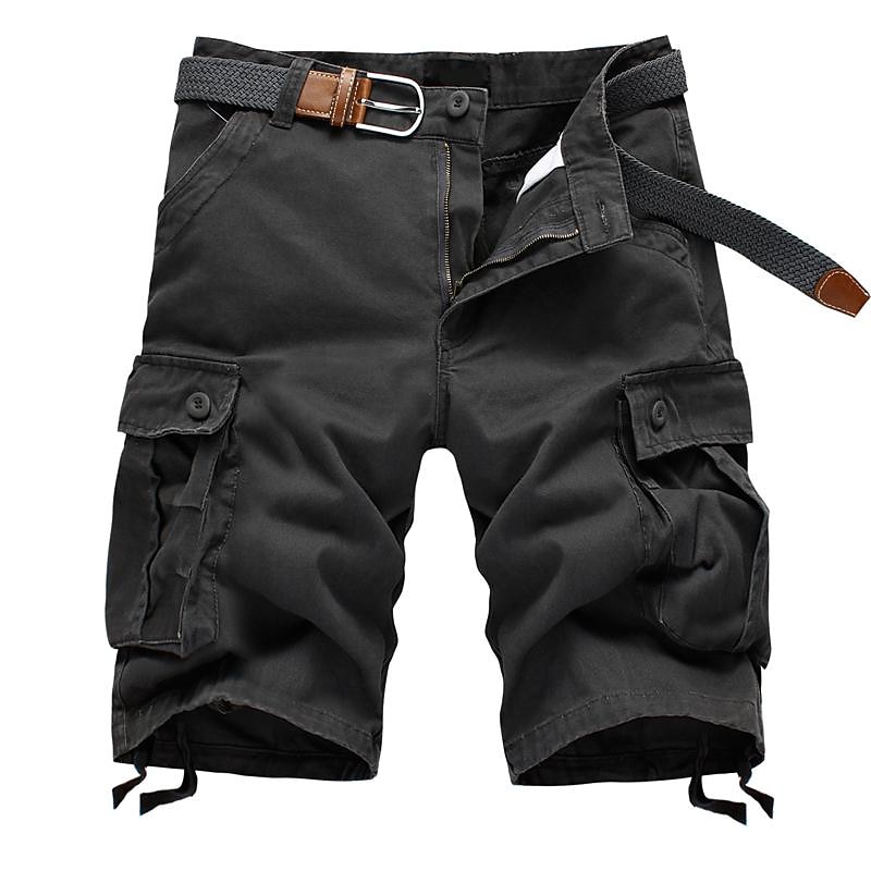 Men's Cargo Shorts Shorts Hiking Shorts Multi Pocket Straight Leg 6 Pocket Solid Color Wearable No-Iron Short Casual Daily Chino Loose ArmyGreen Black High Waist Inelastic3