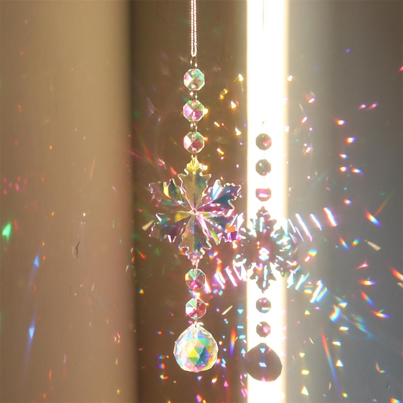 Snowflake Dream Catcher Crystal Suncatcher Wind Chime Handmade Gift Wind Chime Ornament Wall Hanging Outdoor Decor