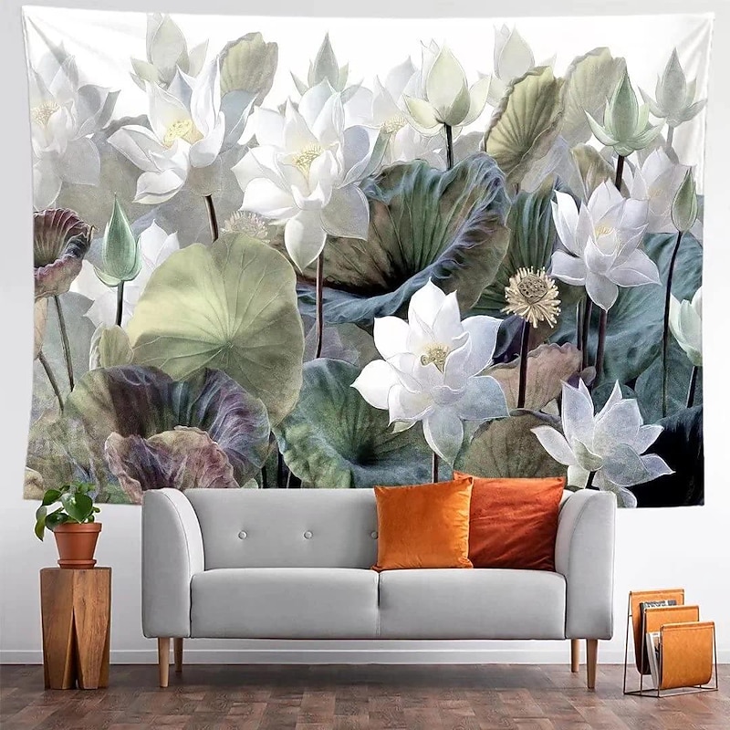 Painting Lotus Flower Hanging Tapestry Wall Art Large Tapestry Mural Decor Photograph Backdrop Blanket Curtain Home Bedroom Living Room Decoration4