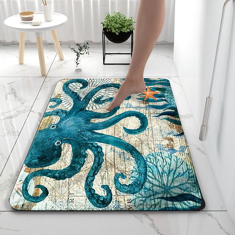 Benthos Bath Mat Non-slip Diatomaceous Earth Bath Mat Super Absorbent Bathroom Bath Rug Creative  Bathroom Rug Coral Velve New Design