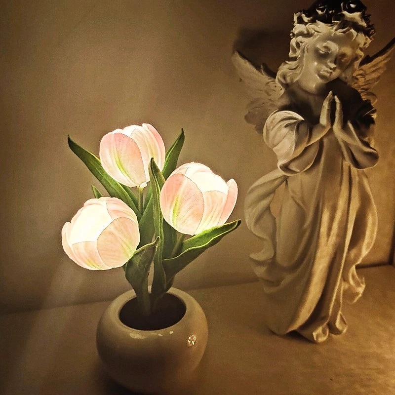 LED Tulip Night Light Table Lights Simulation Flower with Vase Table Lamp Ornaments for Home Living Room Desktop Decor Table Night Lamps3