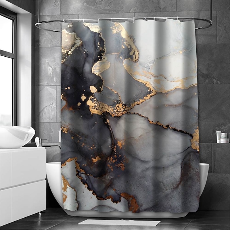 Shower Curtain with Hooks 180cm*180cm(70"*70") Polyester Washable Waterproof Marble Abstract Pattern2