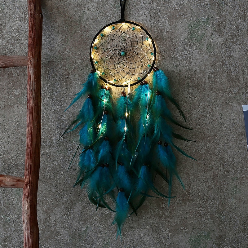 Dream Catcher LED Feather Light Creative Fairy Lamp Wall Hanging Holiday Decorations Bedroom Family Wedding Birthday Party Blessing Gift2