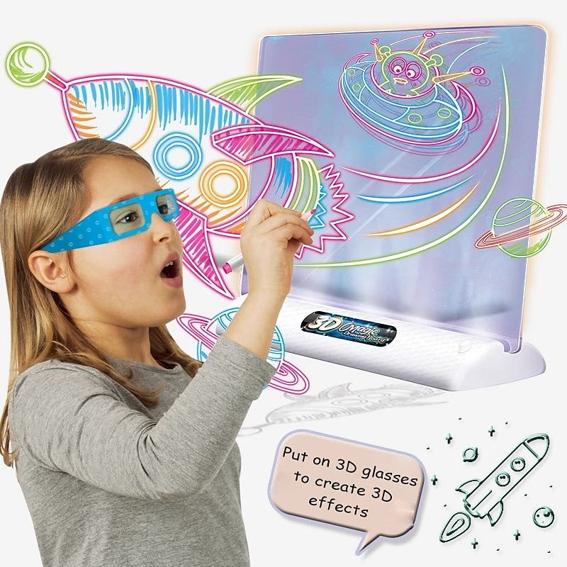 3D Fluorescent Drawing Board Magic Luminous Three-Dimensional Writing Board Graffiti Board Light Puzzle Children Drawing Board
