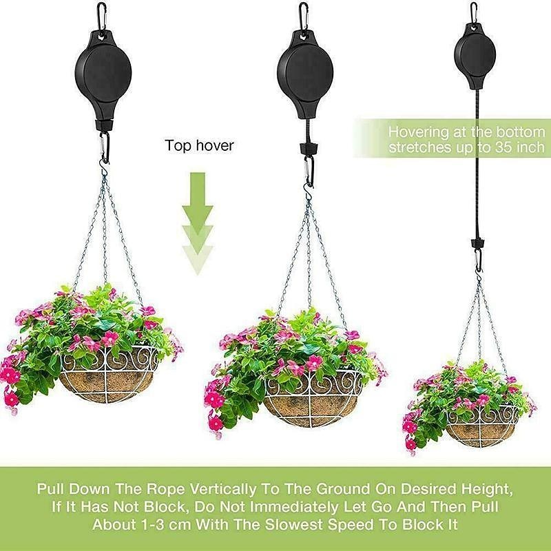 Plant Hook Pulley, Retractable Plant Hanger Flower Basket Pots and Birds Feeder Hang High up and Pull Down to Water Or Feed2