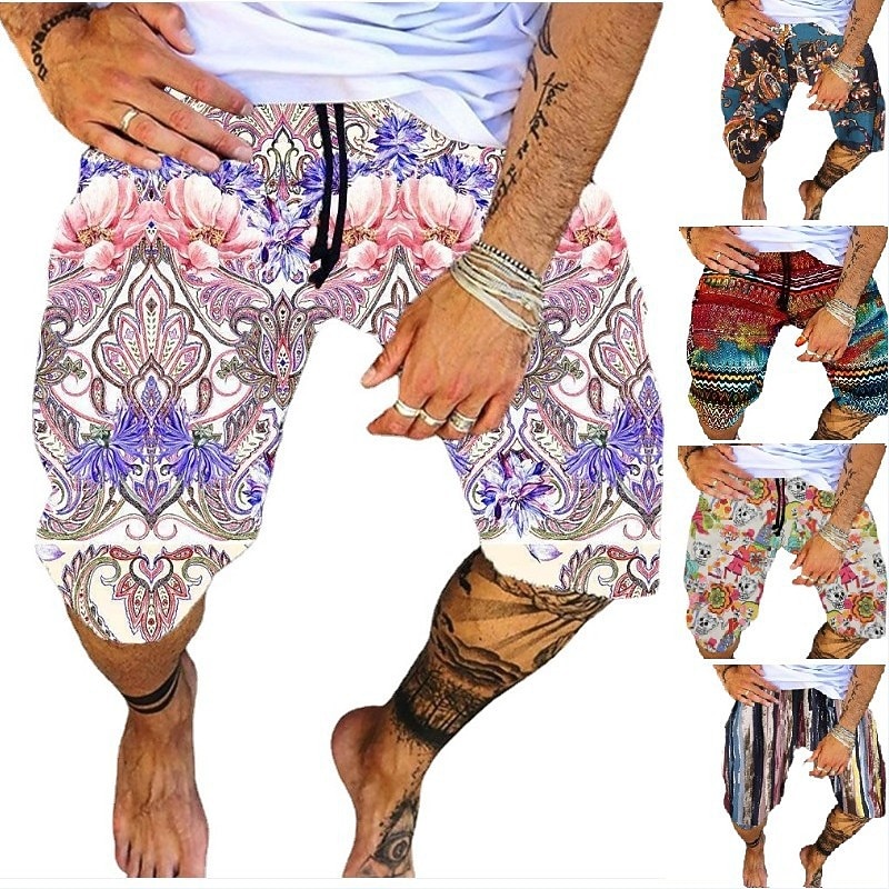 Men's Shorts Summer Shorts Beach Shorts Casual Shorts Drawstring Elastic Waist Graphic Comfort Breathable Knee Length Outdoor Holiday Going out Streetwear Hawaiian 1 2