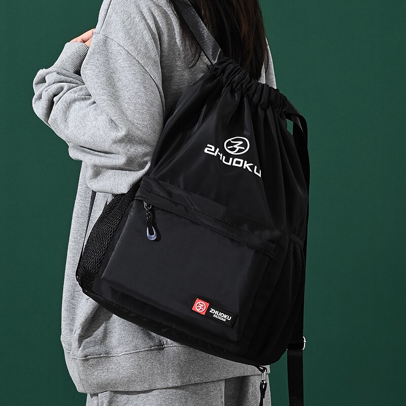 Unisex Waterproof Drawstring Backpack with Front Zipper Pocket – Lightweight Gym Sackpack with Side Mesh Pockets for Sports, Travel, and Daily Use4