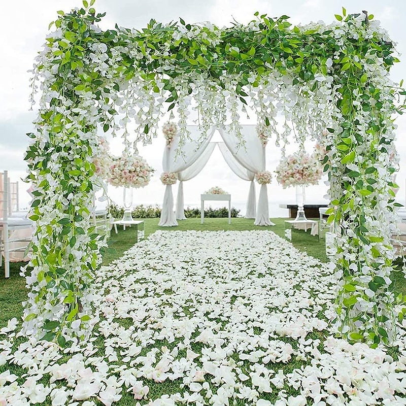 4Pcs Total 720cm/23.6ft Artificial Flowers Silk Wisteria Garland Artificial Wisteria Vine Rattan Silk Hanging Flower for Home Garden Outdoor Ceremony Wedding Arch Floral Decor2