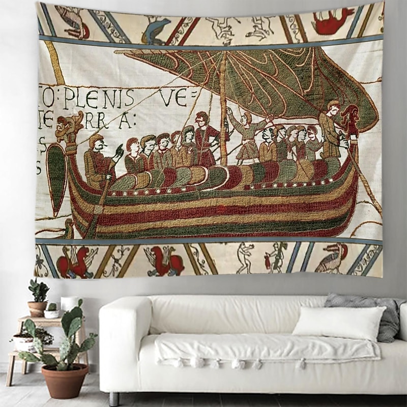 Bayeux Medieval Tapestry Middle Age Tapestry Wall Art Large Mural Decor Photograph Backdrop Blanket Curtain Home Bedroom Living Room Decoration2