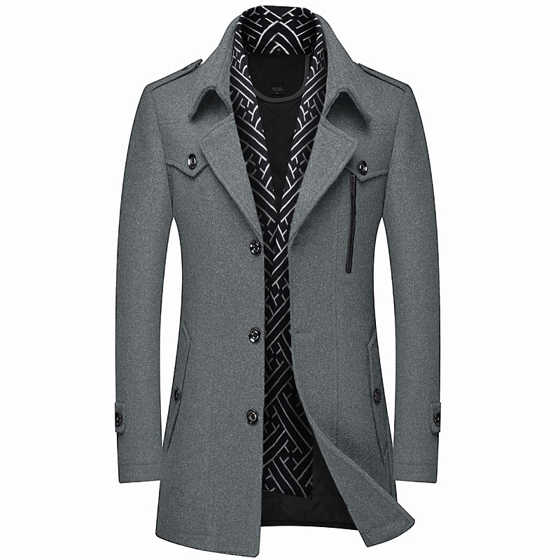 Men's Winter Coat Wool Coat Overcoat Business Casual Winter Wool Outerwear Clothing Apparel Notch lapel collar2