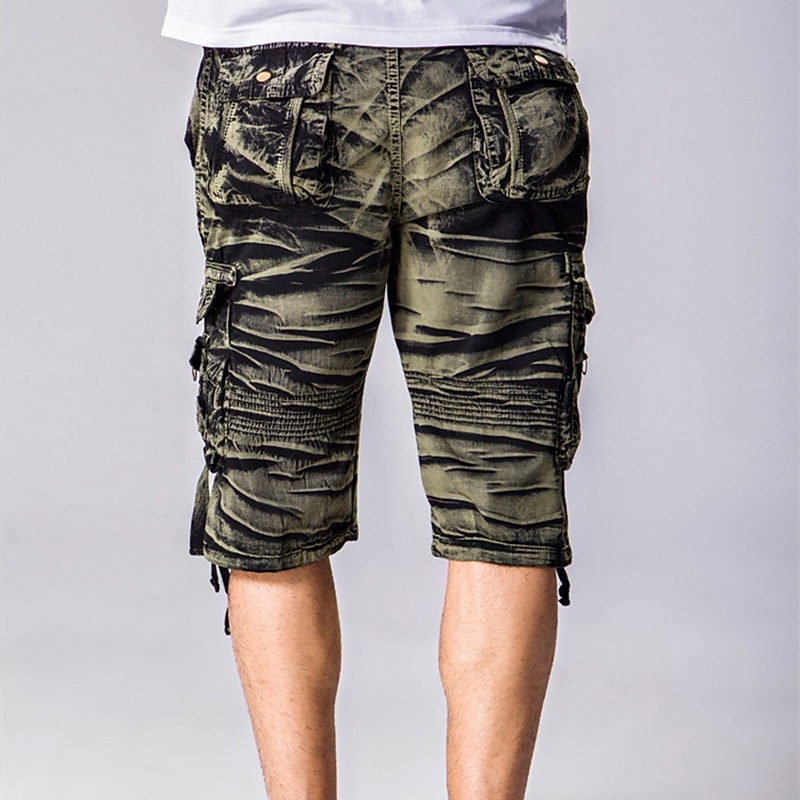Men's Cargo Shorts Camo Shorts Hiking Shorts Multi Pocket Plain Camouflage Knee Length Streetwear Black Army Green Micro-elastic3