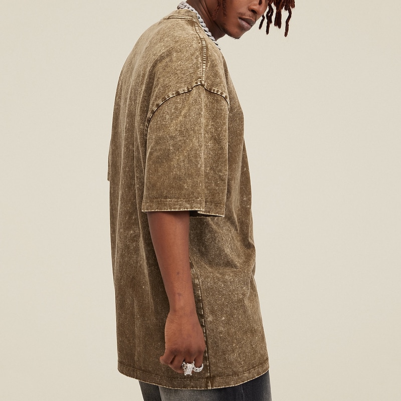 Men's 100% Cotton Acid Wash Shirt Oversized Shirt Short Sleeve Crew Neck Spring & Summer Plain Fashion Designer Casual Sports & Outdoor Daily Streetwear Black Green Coffee Top Tee for Men4