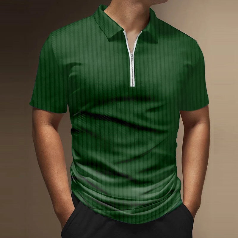 Men's Zip Polo Polo Shirt Outdoor Street Turndown Short Sleeves Fashion Designer Striped Graphic Prints Zipper Print Summer Spring Regular Fit Black White Wine Army Green Red Navy Blue Zip Polo4