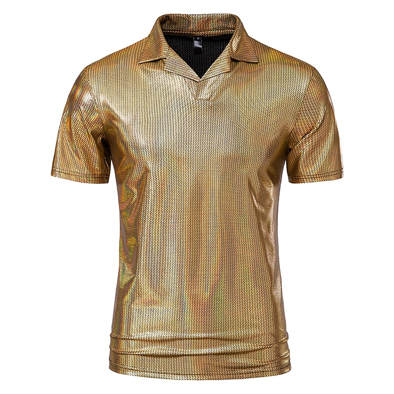 Men's Polo Shirts Golf Shirt Club Cuban Collar Lapel Short Sleeve Casual Waves Novelty Button Front Spring & Summer Regular Fit Silver Black Gold Polo Shirts