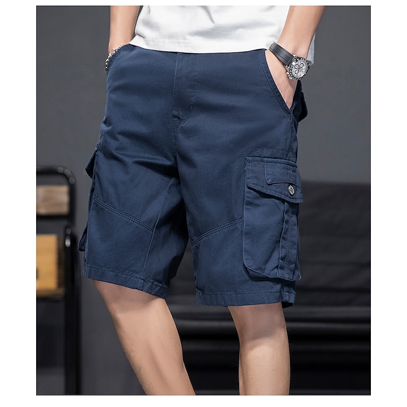 Men's Cargo Shorts Hiking Shorts Multi Pocket Straight Leg Knee Length Daily Wear Classic Black Blue