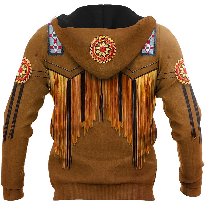 Men's Bohemian Style Graphic Prints Hoodie Hoodies Sweatshirt Streetwear Designer Long Sleeve Hooded Sports & Outdoor Daily Sports Brown Zipper Print Spring &  Fall Designer2