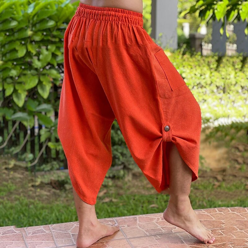 Men's Linen Pants Trousers Summer Pants Beach Pants Drawstring Elastic Waist Drop Crotch Plain Comfort Breathable Outdoor Daily Streetwear Linen / Cotton Blend Stylish Casual Black Blue Micro-elastic2