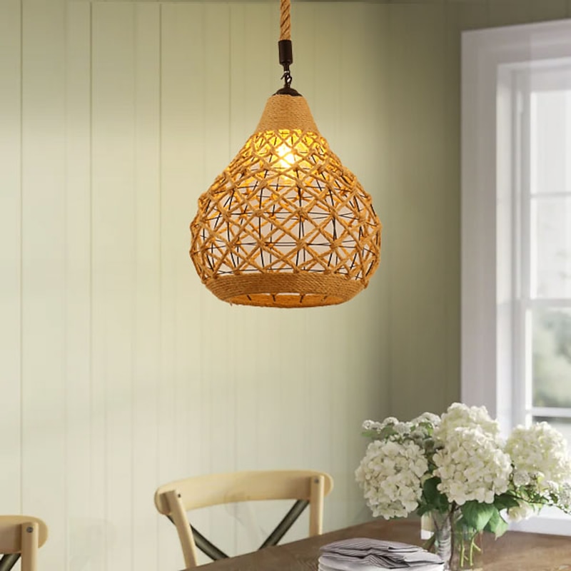 LED Pendant Light Woven Chandelier lighting  Basket Lamp Shade Light Fixtures Ceiling Light Hanging for Patio Hallway Kitchen Island Bedroom Dining Room