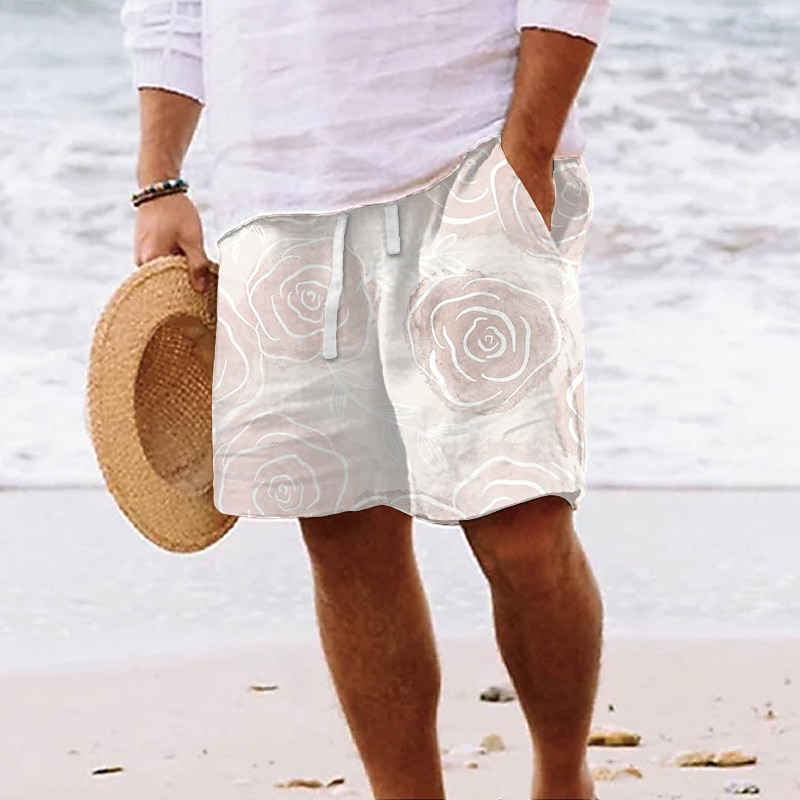 Men's Graphic Leaf Flower / Floral Summer Shorts Beach Shorts Baggy Shorts Mid Waist Streetwear Hawaiian Designer Casual Daily Holiday Drawstring Elastic Waist Designer Clothing Apparel