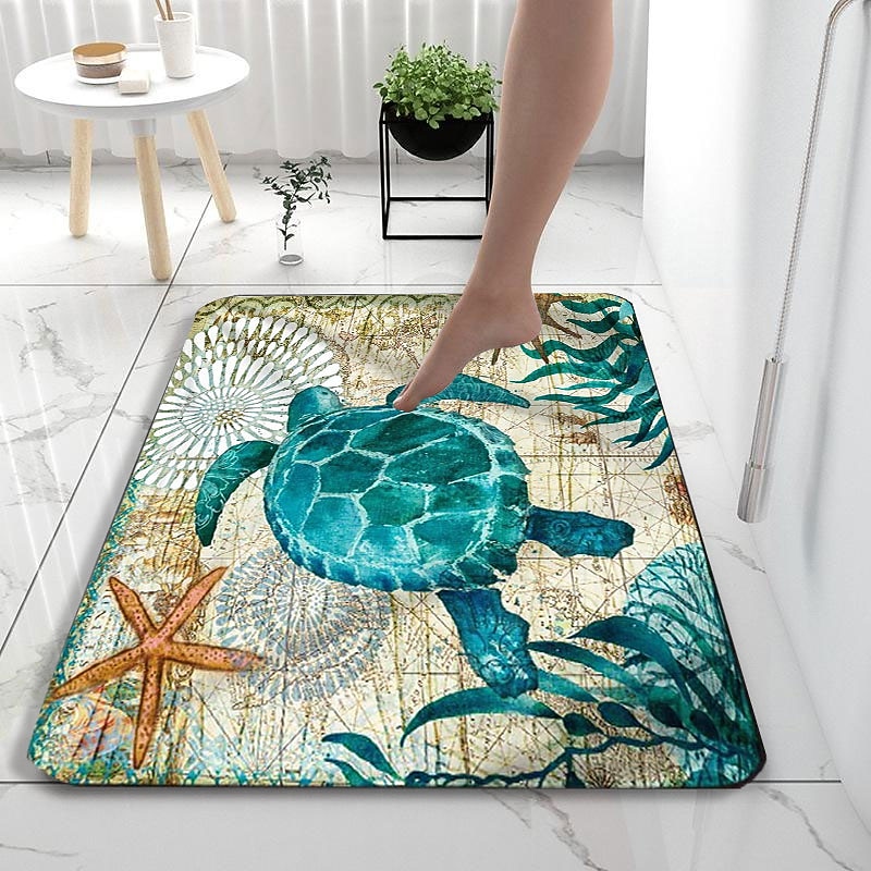 Benthos Bath Mat Non-slip Diatomaceous Earth Bath Mat Super Absorbent Bathroom Bath Rug Creative  Bathroom Rug Coral Velve New Design4