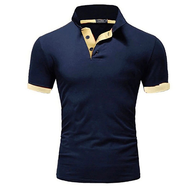 Men's Polo Shirt Golf Shirt Street Casual Polo Collar Classic Short Sleeve Fashion Designer Color Block Patchwork Button Front Spring & Summer Regular Fit Lake blue Black White Yellow Pink Blue Polo2