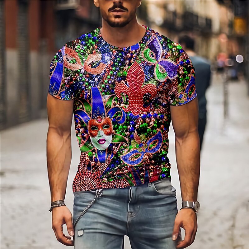 Men's Graphic Clown T Shirt Tee Short Sleeve T shirt 3D Print Crew Neck Shirt Designer Holiday Casual Daily Mardi Gras Red Purple Green Spring & Summer Clothing Apparel S M L XL 2XL 3XL 4XL2