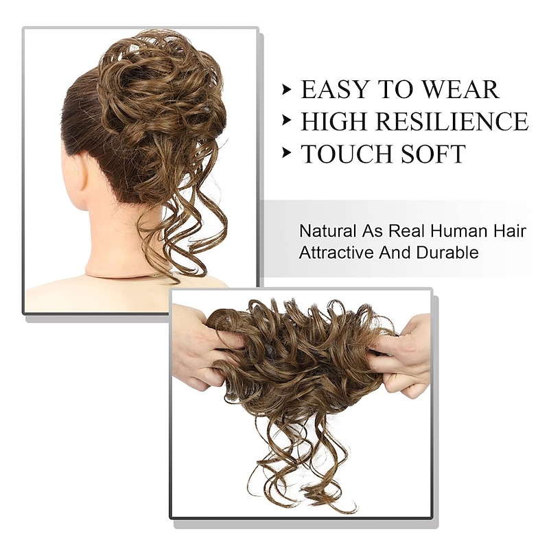 Messy Bun Hair Piece Scrunchie Tousled Updo Hair Extensions Hair Bun Curly Wavy Ponytail Synthetic Chignon for Women Girls3