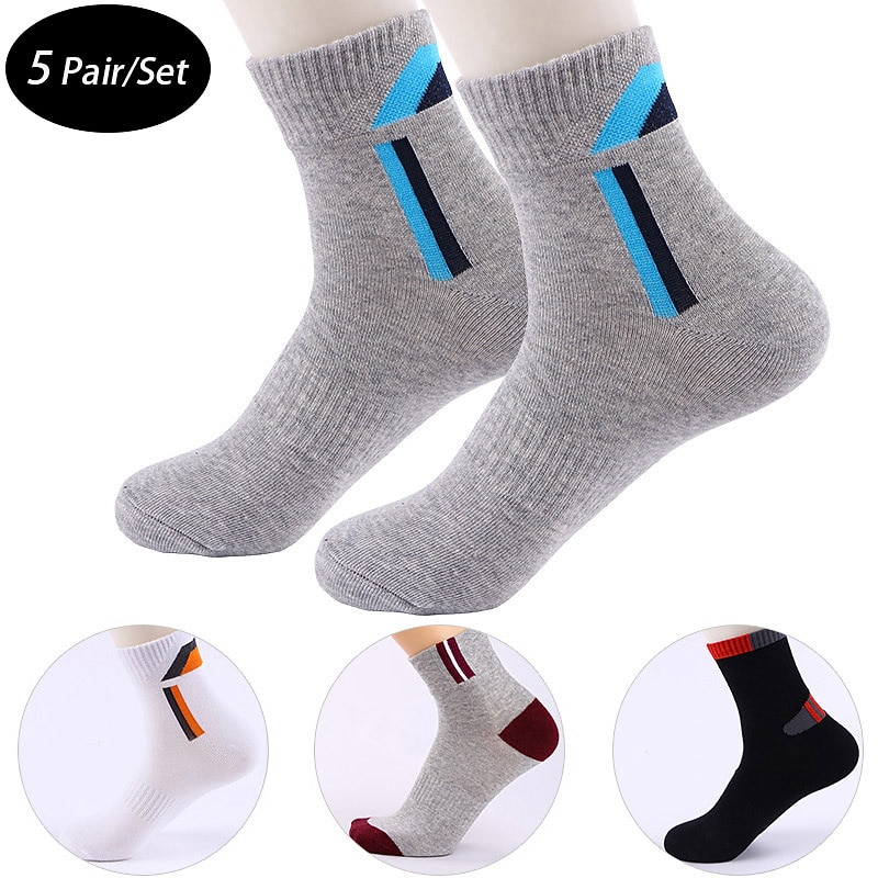 Men's 5 Pairs Socks Crew Socks Light Yellow Black Color Color Block Daily Wear Vacation Weekend Medium Fall & Winter Warm Ups