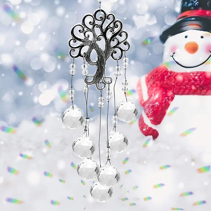 Clear Glass Crystal Ball Prisms Suncatcher Tree Of Life Window Hanging Ornament Rainbow Maker Hanging Ornament Crystal Garden Pendant For Home Garden Decoration Wedding3