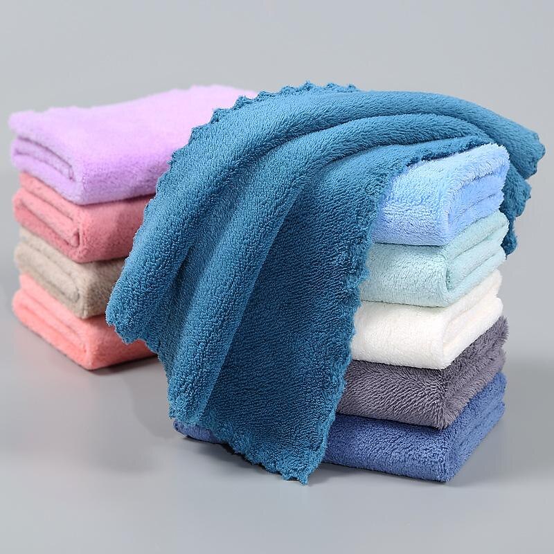 Coral Velvet Square Towel Kitchen Dishcloth Soft Absorbent Small Handkerchief Plain Color Saliva Towel Baby And Children Hand Towel2