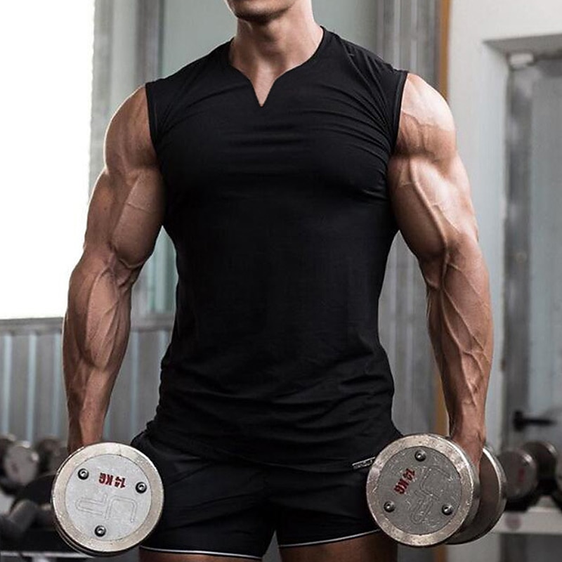 Men's Tank Top Vest Top Undershirt Sleeveless V Neck Summer Plain Fashion Muscle Workout Vacation Sport Daily Black White Wine Top Tee for Men