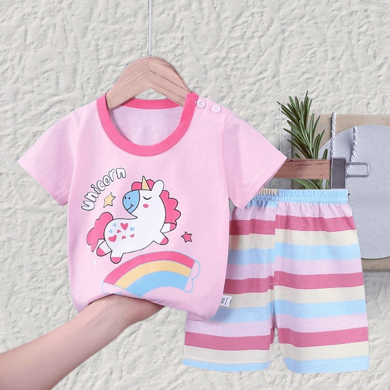 2 Pieces Kids Boys T-shirt & Shorts Outfit Animal Cartoon Short Sleeve Cotton Set Casual Fashion Daily Summer Spring 3-7 Years Short Set 12-Dinosaur Paradise Short set 33-radish rabbit Short set of4
