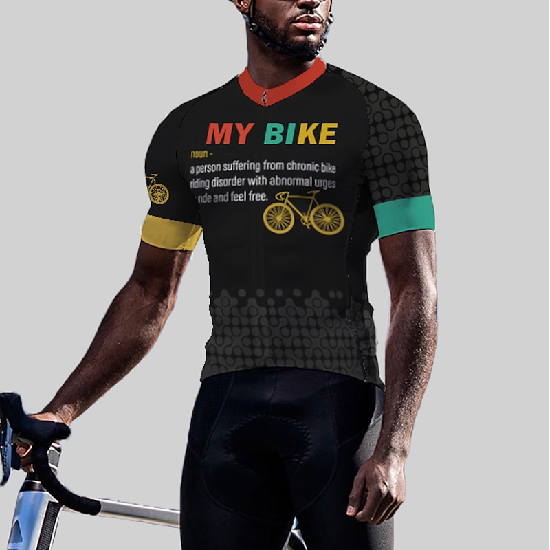 Men's Cycling Jersey Graphic Letter & Number Funny Short Sleeve Bike Jersey Top with 3 Rear Pockets Mountain Bike MTB Road Bike Cycling Quick Dry Soft Back Pocket Comfortable Sports Black Yellow