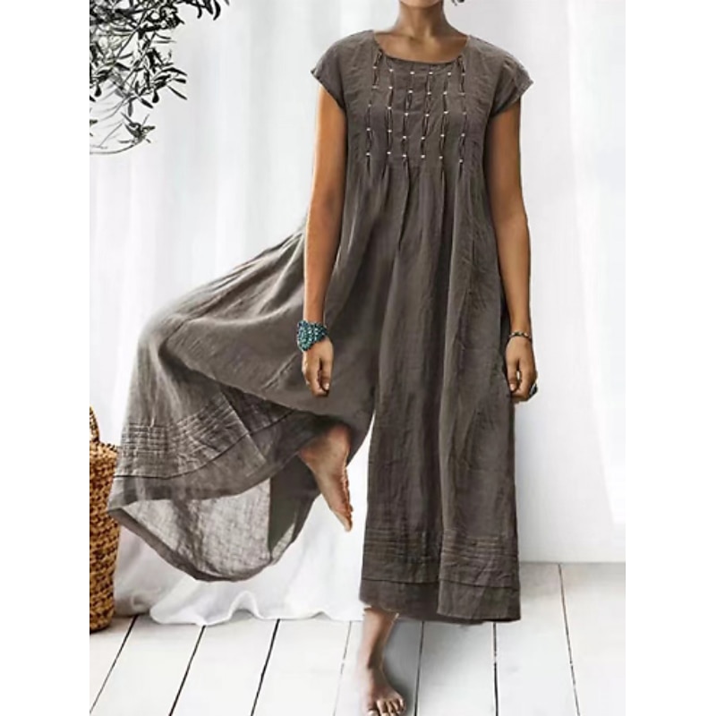 Women's Normal Jumpsuit Streetwear Solid Color Short Sleeve Crew Neck Patchwork Vacation Daily Loose Fit Black Yellow Blue Summer