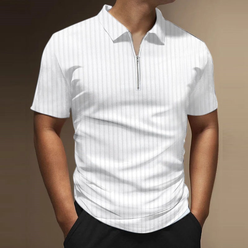 Men's Zip Polo Polo Shirt Outdoor Street Turndown Short Sleeves Fashion Designer Striped Graphic Prints Zipper Print Summer Spring Regular Fit Black White Wine Army Green Red Navy Blue Zip Polo