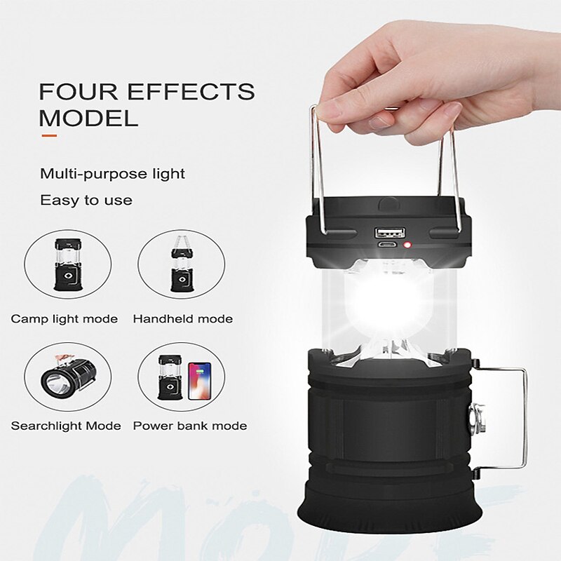 Solar LED Camping Lantern Waterproof Rechargeable Tent Lamp Portable Lanterns Emergency Lights Market Lamp Energy Saving Bulb4