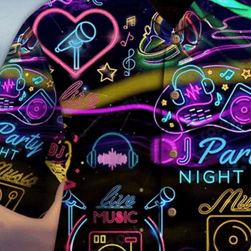 Men's Colorful Lights Shirt Summer Hawaiian Shirt Aloha Shirt Short Sleeves Shirt Turndown Tropical Streetwear Hawaiian Party Daily Hawaiian Black Blue Purple S M L2