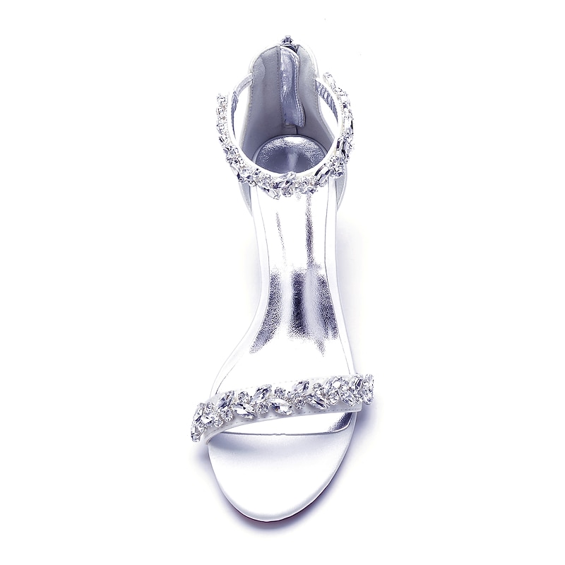 Women's Green Satin Wedding Sandals – Rhinestone Ankle Strap Block Heel Open Toe Bridal Shoes for Evening & Prom 14