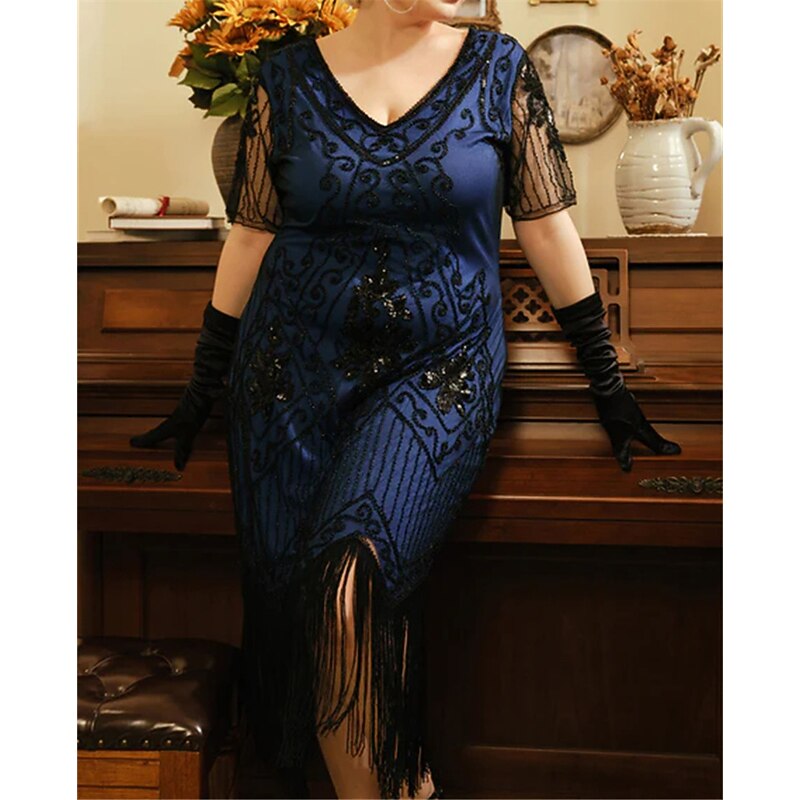 Roaring 20s 1920s Cocktail Dress Flapper Dress Cocktail Dress Accesories Set The Great Gatsby Wedding Guest Sequins Tassel Fringe Fancy Dress Women's Masquerade Party / Evening Prom Wedding Reception4