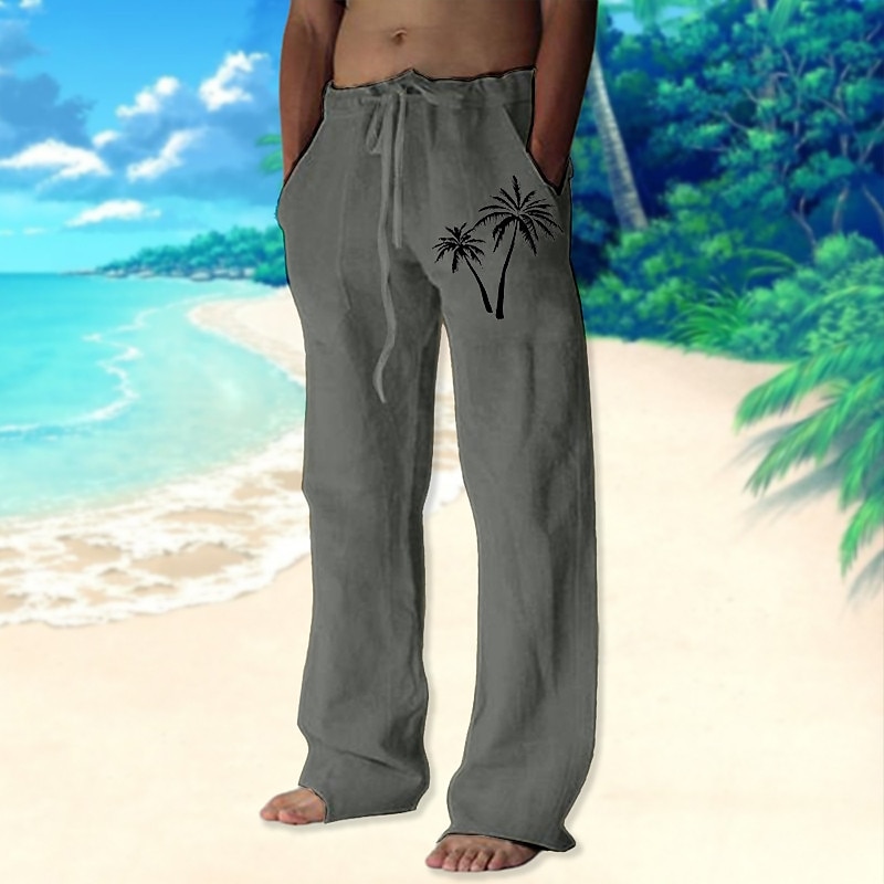 Men's Coconut Tree Graphic Prints Trousers Summer Pants Beach Pants Mid Waist Streetwear Hawaiian Designer Casual Daily Holiday Elastic Waist Drawstring Straight Leg Spring & Summer 3D Print White